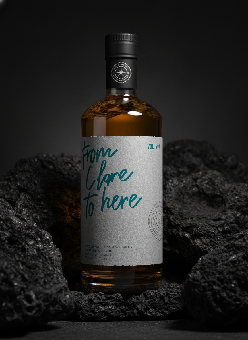 Bottle of whiskey with a label on a dark background